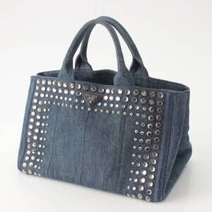 Prada Indigo Tote Denim Jeweled Canapa Bag Handbag